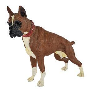 Vintage Boxer Dog Figurine Statue Standing Red Collar Resin